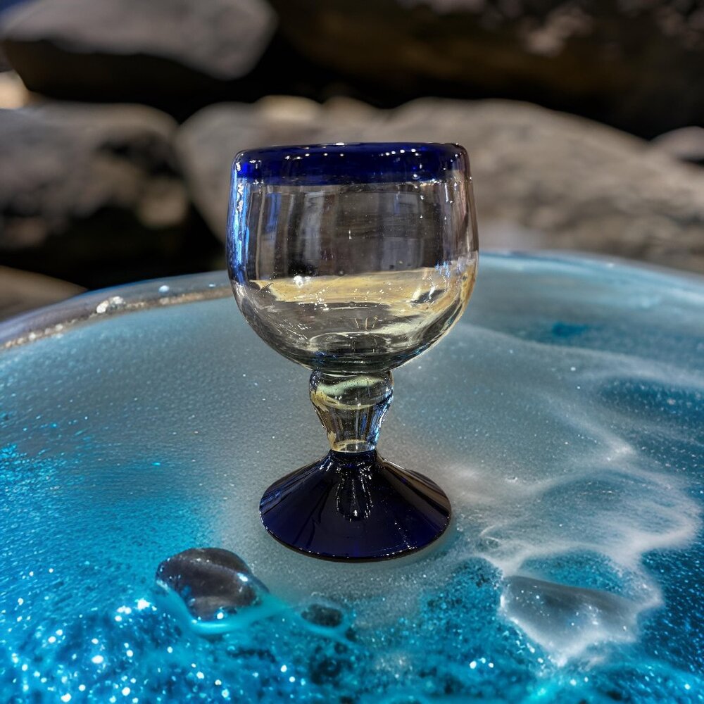 Elegant Blue-Rimmed Glass Goblet